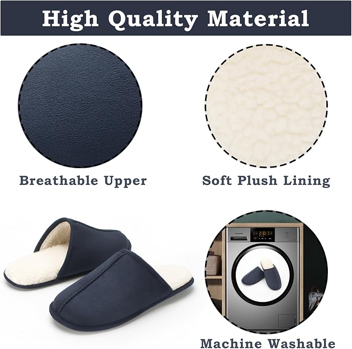 Men's Scuff Slippers with Memory Foam, Faux Suede Open Back House Slip-ons, Non-slip Indoor/Outdoor Soles, Unique Gifts, Sizes 8-15