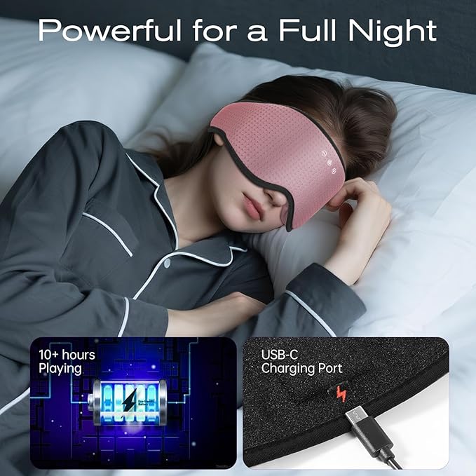 Sleep Mask with Bluetooth 5.4 Headphones, Removable 3D Eye Cups, Timing Sleeping Headphones for Side Sleepers, Wireless Music Eye Mask Speakers for Men, Women, Tech Gifts, Pink