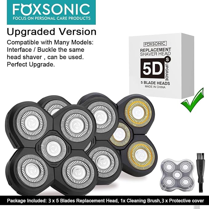 3 Pcs 5 Blades Universal Head Shaver replacement Heads for Head Shaver, Compatible mainstream shaver brands, head shaver replacement blades, Electric shaver replacement heads