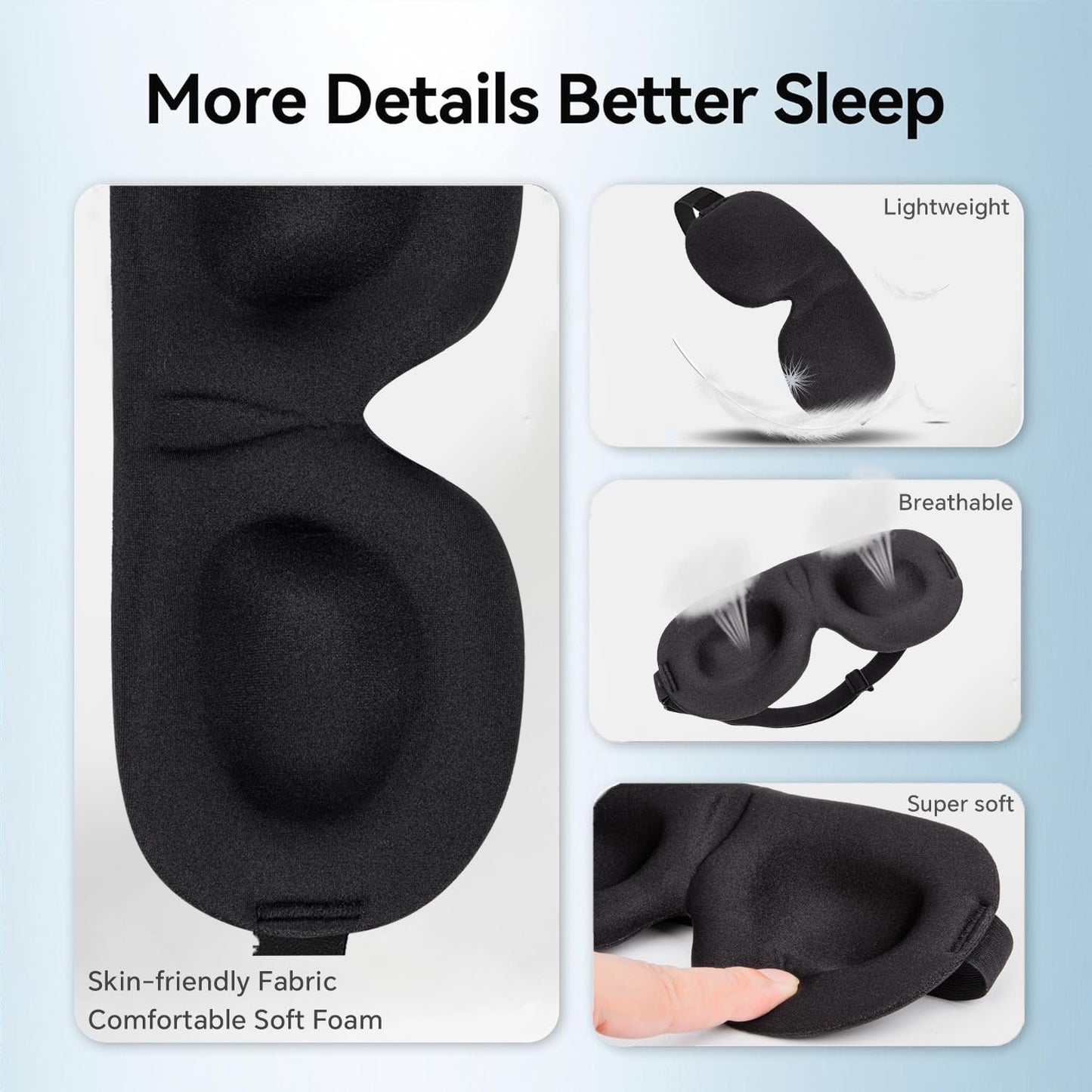 YIVIEW Sleep Mask for Back and Side Sleeper Pack of 3, 100% Light Blocking 3D Eye Masks for Sleeping, Lightweight & Breathable Eye Cover for Women Men, Zero Pressure Night Blindfold