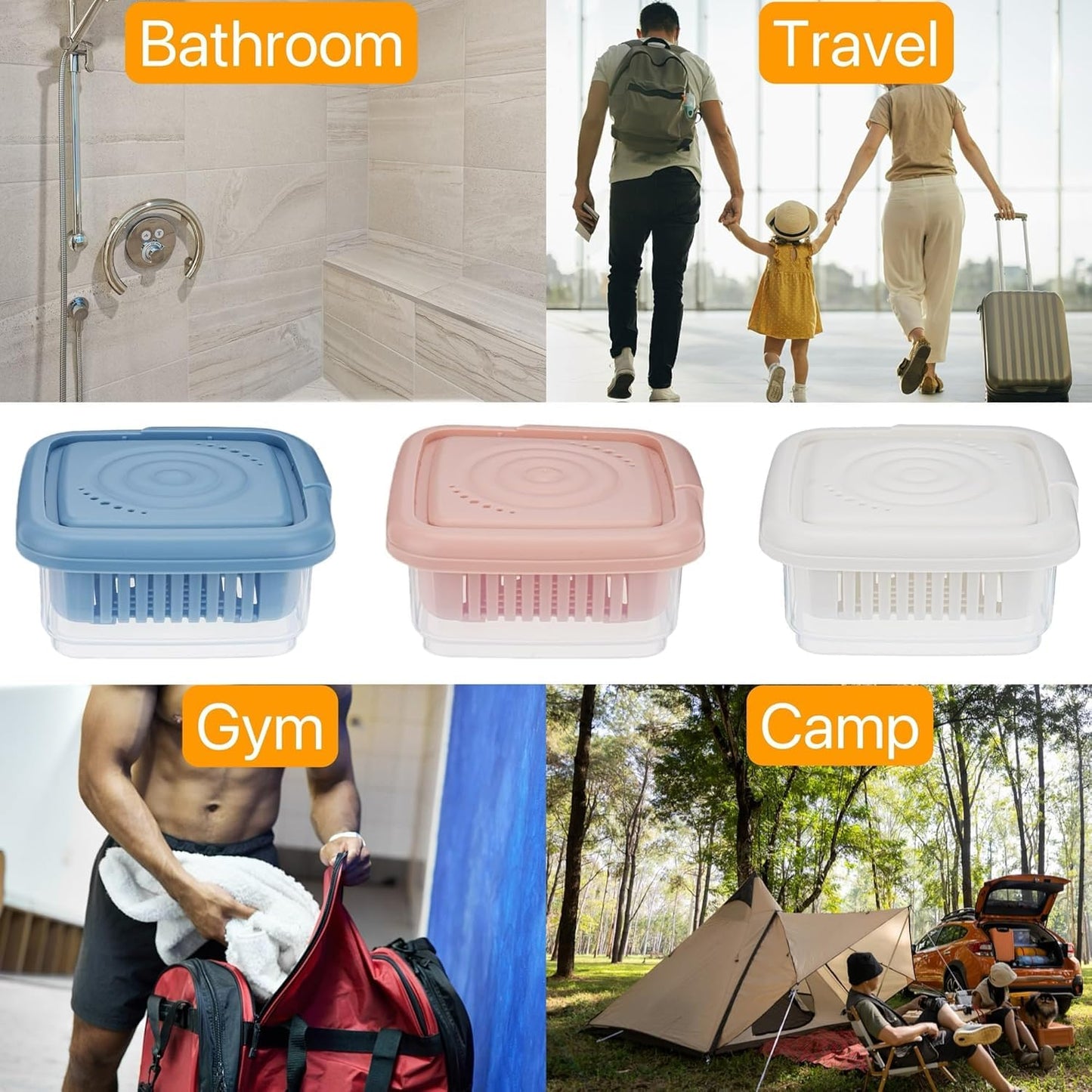 3 Pcs Soap Dish, Square Soap Travel Case with Drainage Layer, for Gym, Bathroom, Traveling, Camping, Soap Bar Shampoo Holder for Shower, 3pcs(Blue+White+Pink)