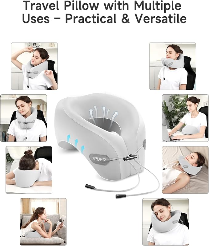 Travel Pillow – Neck Pillow Airplane, Travel Pillows for Airplanes, Airplane Travel Accessories with Eye Mask, Earplugs, Ergonomic Memory Foam Neck Pillow for Sleeping, Flights, Cars, Office (Gray)