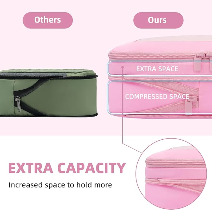 BAGAIL 4 Set/6 Set/8 Set Compression Packing Cubes Travel Accessories Expandable Packing Organizers (Square Mesh, 06-Pink)