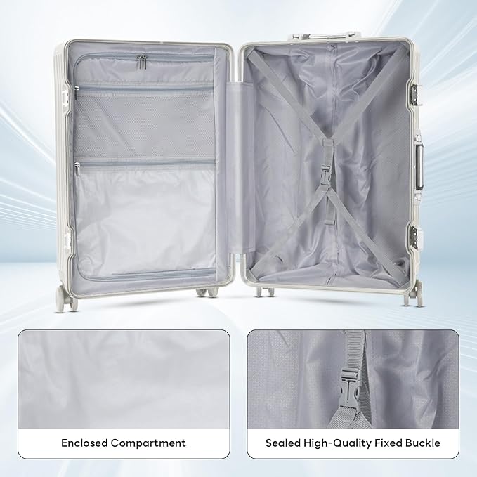 20 Inch Carry On Luggage Suitcase TSA Locks Approved Hardside Lightweight Suitcase With Cup Holder Carry-On Luggage With USB Port Zipperless Design Airline-Approved 360° 8 Double Spinner Wheels