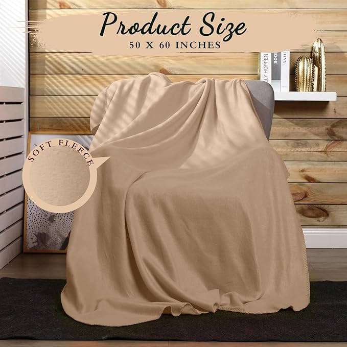 Kinlop 40 Packs Fleece Blanket Bulk 60 x 50 Inch Soft Lightweight Fleece Cozy Blanket Warm Throw Plush Pet Throw for Bed Couch Sofa Home Office Wedding Gifts Travel Camping (Khaki)