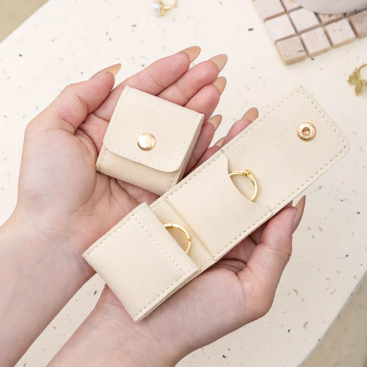 Mini Travel Jewelry Bag, 3PCS Mini Travel Jewelry Roll Bag with Buckle, Portable Foldable Travel Jewelry Organizer Case for Earrings, Rings, Necklaces