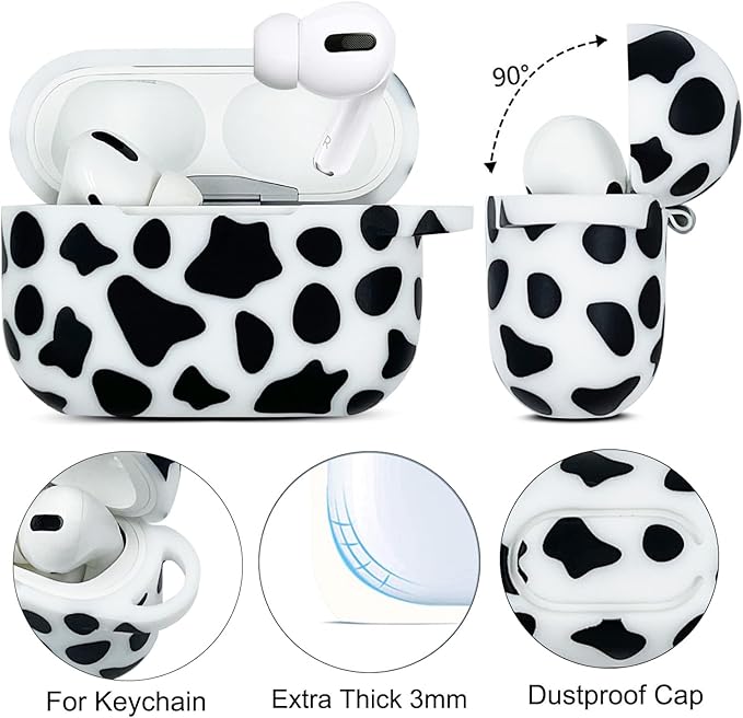 Compatible with Airpods Pro Soft Silicone Case Cover with Bracelet Keychain for Apple Airpod Pro 1st Generation Case for Women (Cow)
