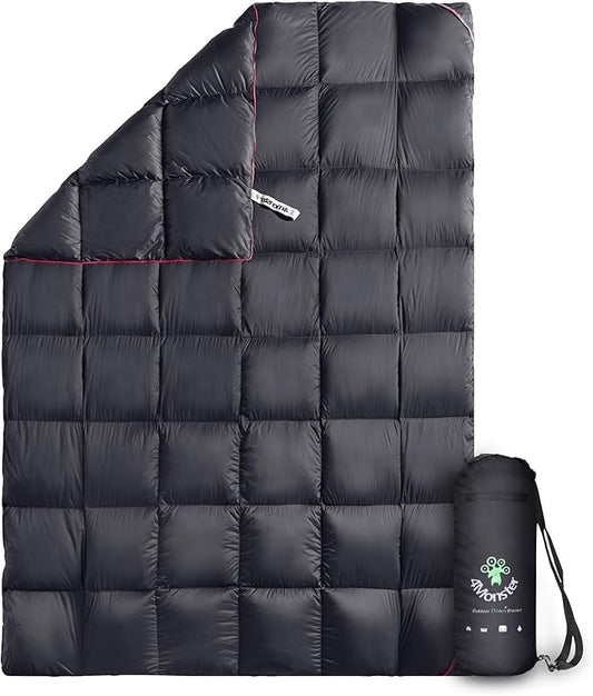 4Monster Down Camping Blanket - Outdoor Travel Quilt Puffy 650 Fill, Packable, Lightweight,Wind & Waterproof | Ideal for Stadium, Backpacking,Picnics, Beach and Hiking