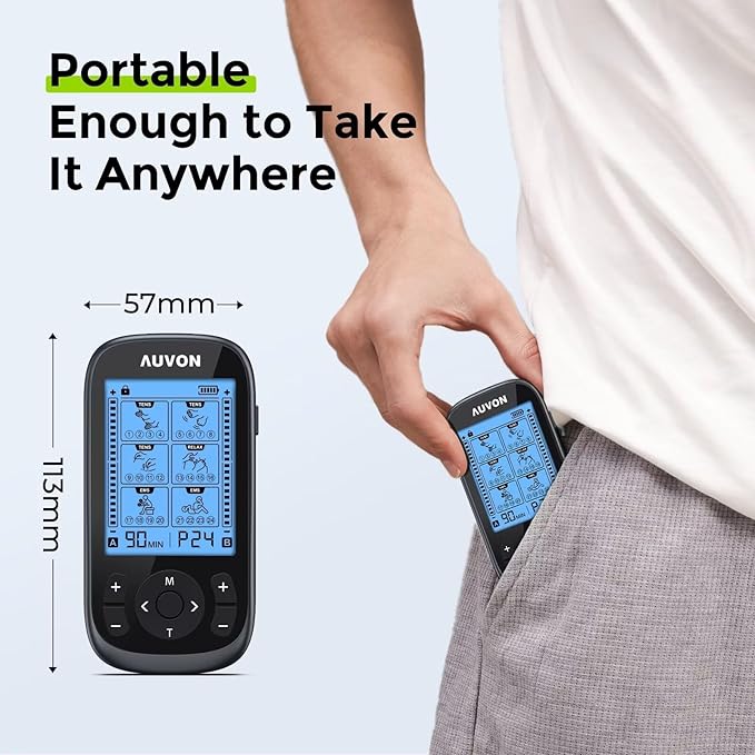 AUVON 3-in-1 TENS Unit Muscle Stimulator, EMS Massage Machine with 40 Intensities for Gradual Shoulder, Sciatica, Back Pain Relief, 24 Modes Rechargeable Electronic Pulse Massager with 12 TENS Pads