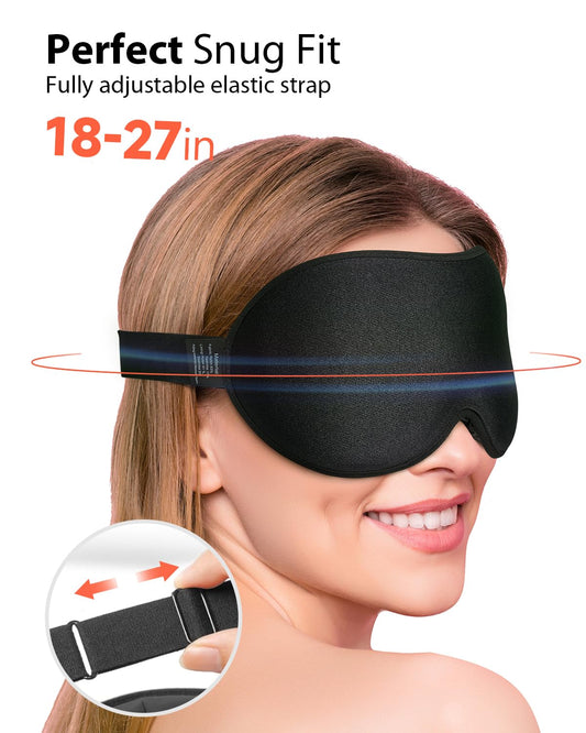 MABAO Weighted Eye Mask for Sleeping, Blackout 3D Contoured Sleep Mask with Adjustable Strap for Women Men, Memory Foam, Gentle Pressure Relief Comfort Eye Cover Blindfold for Insomnia & Travel -Black