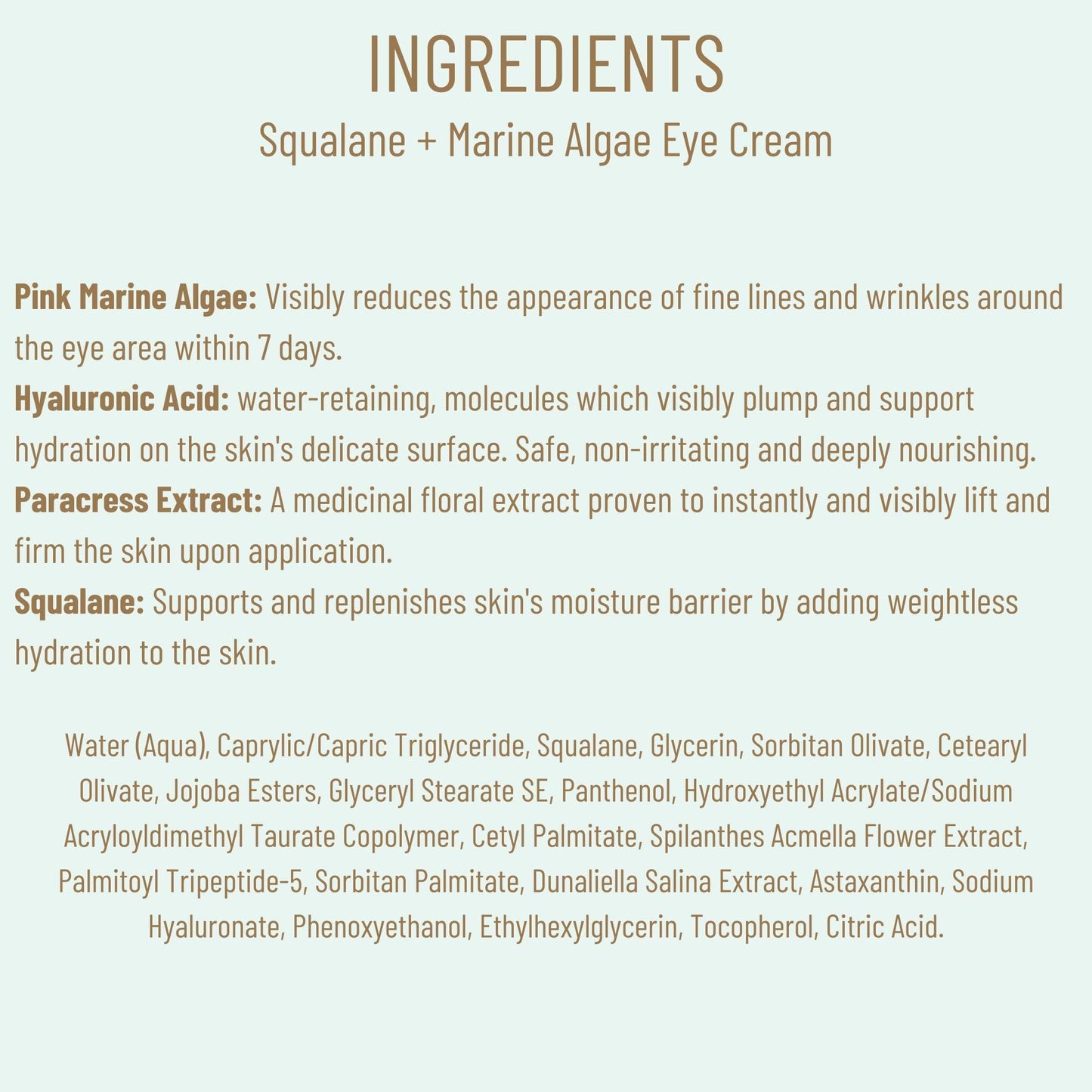 BIOSSANCE Squalane and Marine Algae Eye Cream - Anti-Aging Under Eye Cream for Fine Lines, Wrinkles, and Puffiness - Hydrating & Lifting Formula with Hyaluronic Acid and Paracress Extract - 0.5 Ounce