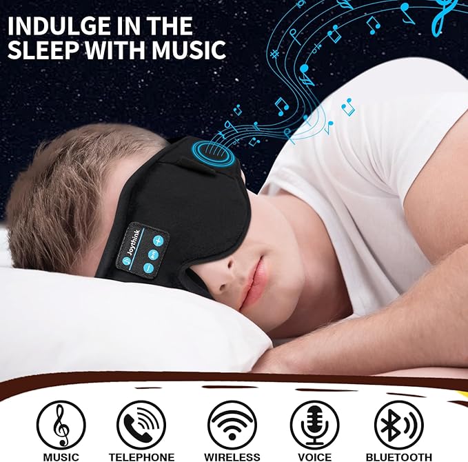 Joythink Sleep Headphones Headband Sleep Mask Eye Mask 3D Deep Bluetooth for Sleeping Blackout Washable Music Eye Cover with Speaker Microphones Black