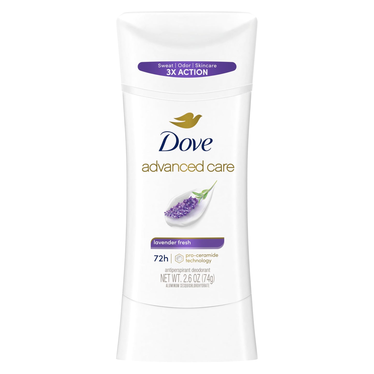 Dove Advanced Care Antiperspirant Deodorant Stick Lavender Fresh for Helping Repair Skin Barrier After Shaving, with 72-Hour Sweat & Odor Protection, 2.6 oz