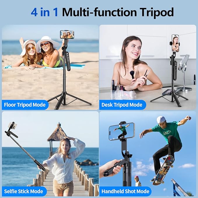 Auto Face Tracking Tripod 360° Rotation with Stand, 70.9" Motion Sensor Phone Tripod Stand, No App, Gesture Control, Smart Face Body Auto Tracking Selfie Stick Tripods for Video Record/Live Streaming