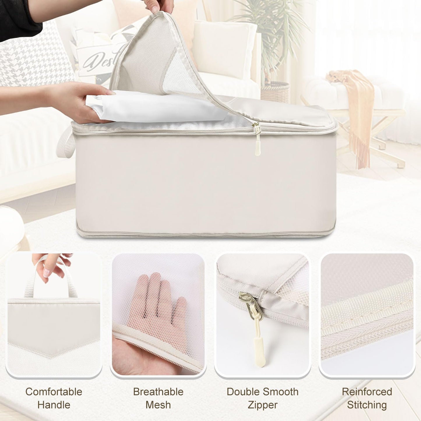 10 Set Compression Packing Cubes for Travel, Suitcase Organizer Bags Set for Travel Accessories, Lightweight Essentials, Beige