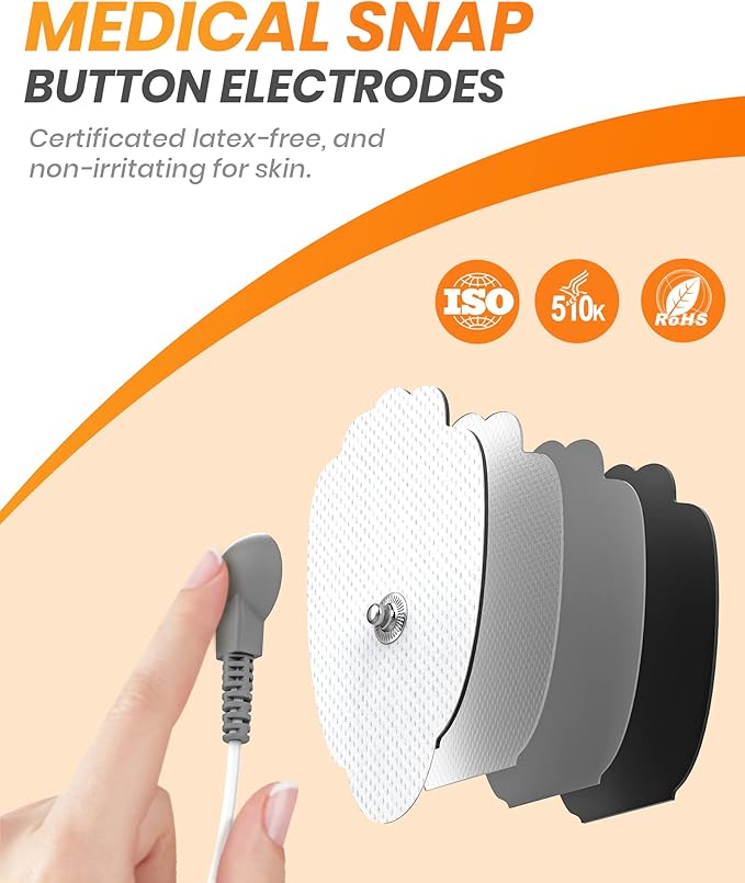 20-Pack TENS Unit Replacement Pads, Long-Lasting Snap Electrodes for 50 Times of Use per Pad, Latex-Free TENS Pads Set Compatible with TENS EMS Devices Using 3.5mm Button Lead Wires