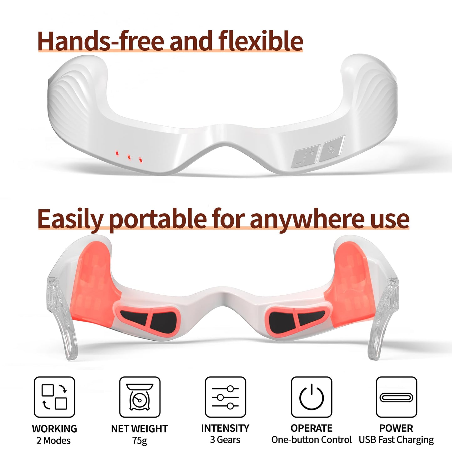 Queleay Under Eye Red Light Therapy Device, 650nm Red Light Therapy Eye Massager for Relieve Eye Bags, Eye Fatigue, Dark Circles, with Glasses Strap, Light-Weight, Hands-Free Use