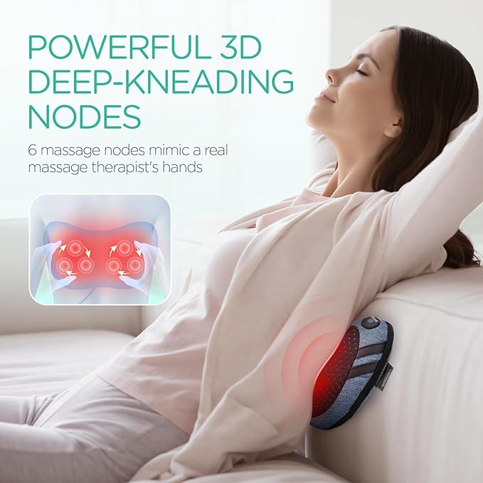 VOYOR-HEALTH Shiatsu Neck and Back Massager with Heat - 3D Kneading Deep Tissue Massage Pillow for Lower Back, Shoulder, Calf, Foot, Use at Home, Car, Office (Pale Blue)