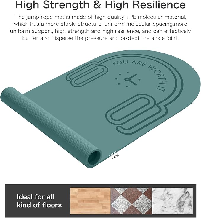 8/20/30mm Jump Rope Mat Fitness Exercise Mat Durable, Non-Slip, Workout Mats with Jump Rope & Carrying Bag for Home Gym Flooring (55"x 24")