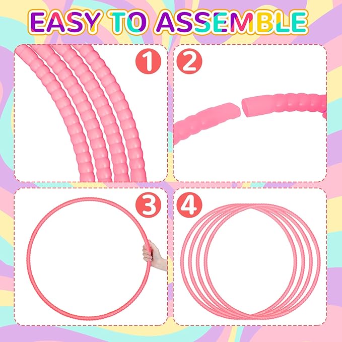 2 Pcs Toy Hoop Exercise Hoop Detachable Adjustable Plastic Toy Ring Playground Equipment for School Colored Circles Exercise Ring for Teens Dog Agility Equipment(Pink,23 Inch)