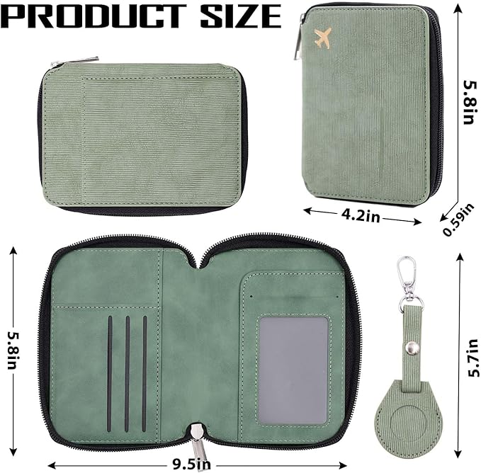 Cnycmy Passport Holder with Airtag,Passport-Wallet-Holder for Women, RFID Passport Holder with Slot Waterproof, PU Leather Travel Passport Case (Green3)