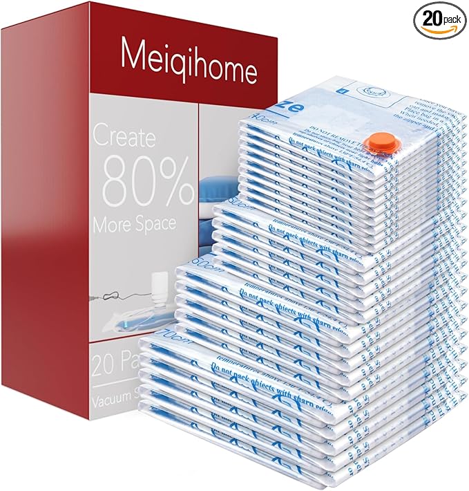 Vacuum Storage Bags 20 Combo (4 Jumbo/4Large/4 Medium/4 Small/4 Roll), Plastic Packaging Bags,Space Saver Sealer Bags for Clothes, Pillows, Comforters, Blankets, Bedding