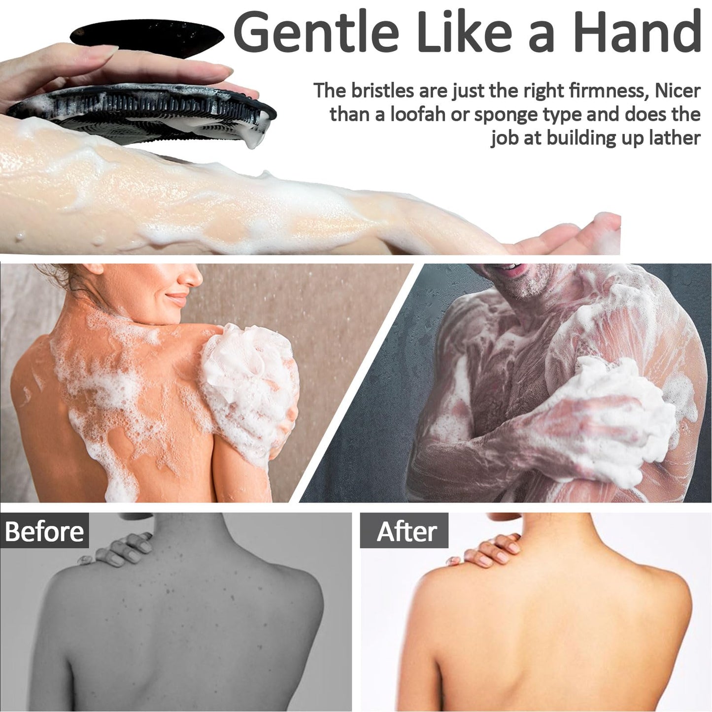 ARIOSOX, Soft Silicone Body Scrubber, Gentle Like a Hand Exfoliating Your Skin and Build Up Lather Easily, Back Large Suction Cup Easy to Store, Long-Lasting & Deep Clean (Black)