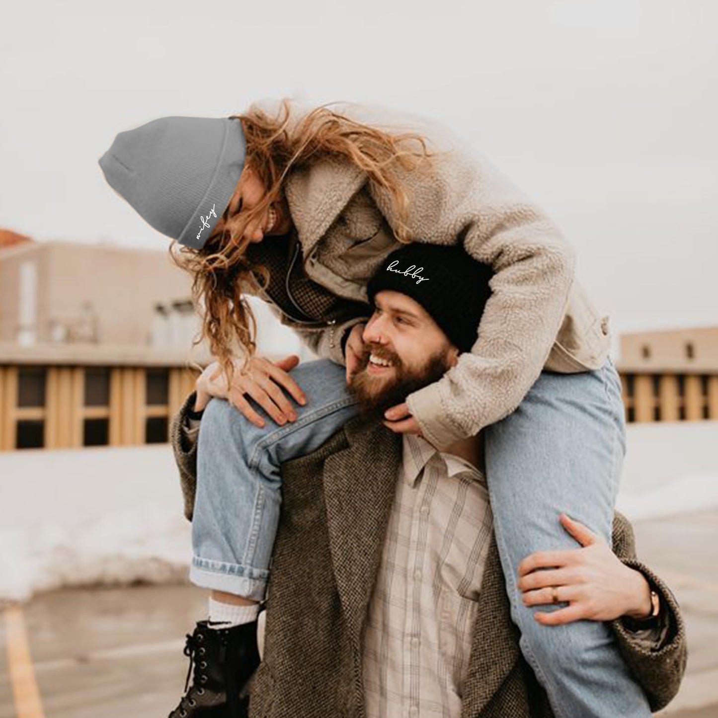GroomBrideGifts Wedding Beanie Hat Set for Couples, Hubby & Wifey - Bridal Shower Gifts, Unique Gift for Engagement, Honeymoon, Anniversary