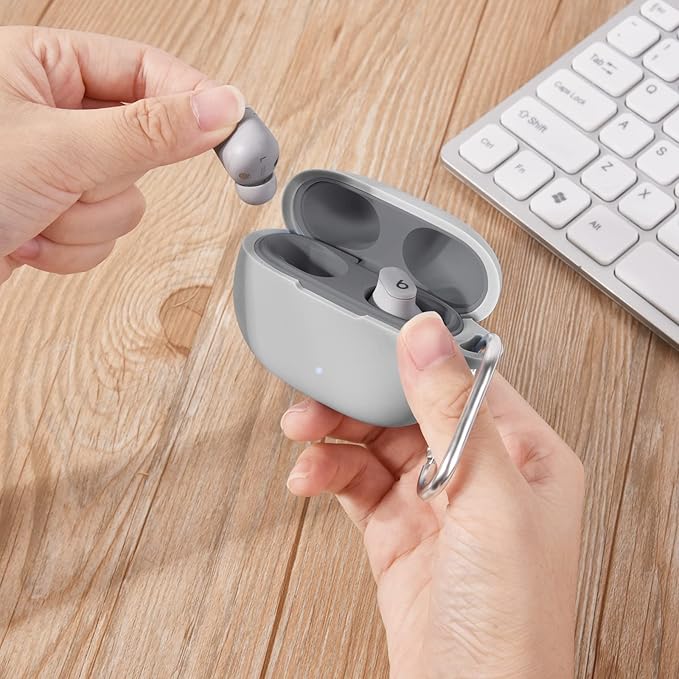 AIRSPO Silicone Case Compatible with Beats Studio Buds Case 2021 Soft Protective Cover for Beats Wireless Earbuds with Keychain (Moon Gray)
