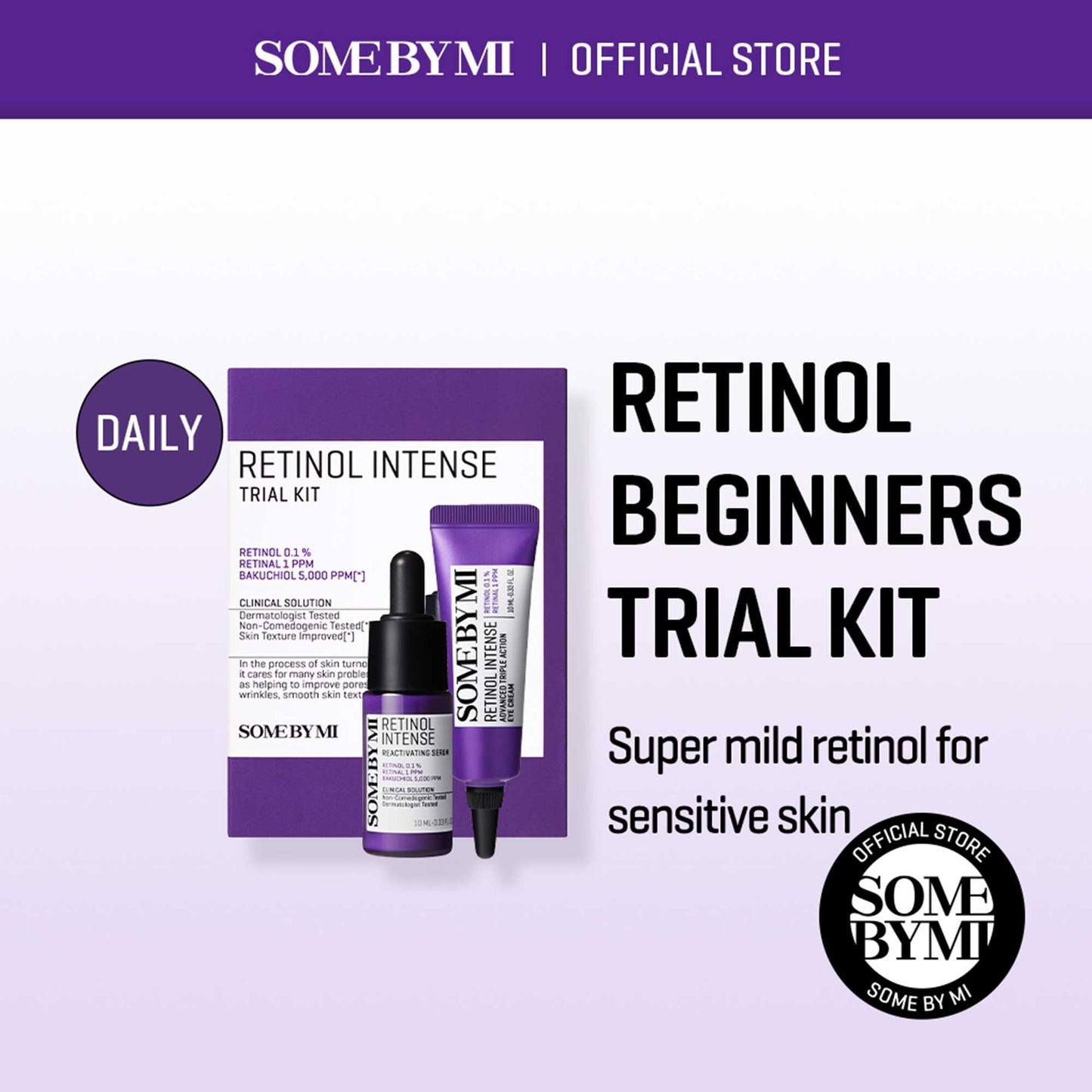 SOME BY MI Retinol Intense Trial Kit - Serum and Eye Cream, 0.33Oz - Mild Korean 0.1% Retinol Face Serum and Eye Cream for Beginner - Skin Texture, Elasticity and Under Eye Care - Korean Skin Care
