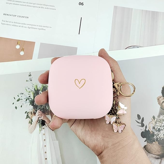 Compatible with Powerbeats Pro, Soft Silicone Case with Gold Heart Pattern for Powerbeats Pro Case with Cute Butterfly Keychain for Girls Women (Pink)