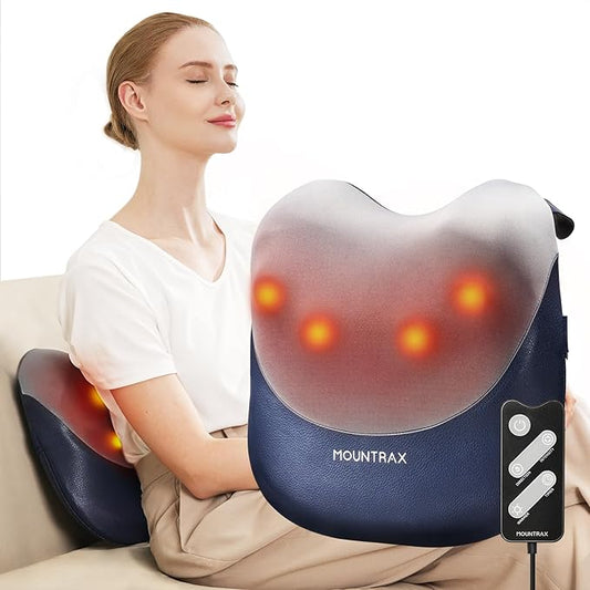 MOUNTRAX Shiatsu Back Massager with Heat, Gifts for Women Men, Back Massager for Pain Relief Deep Tissue, 3D Kneading Massage Pillow for Back