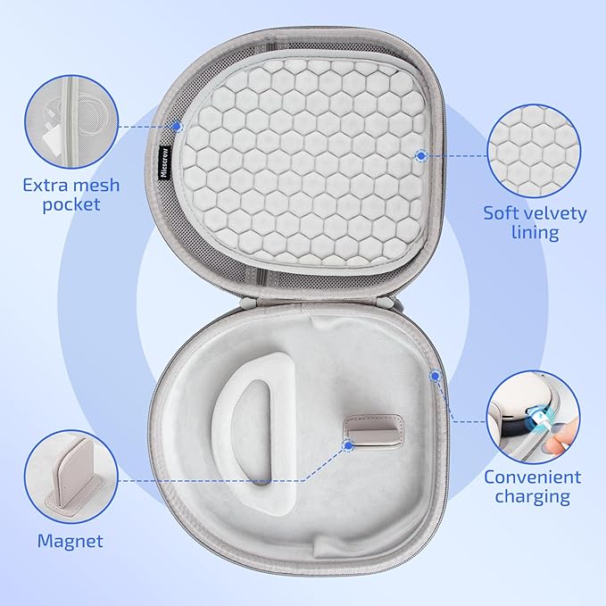 AirPod Max Case with Sleep-Mode Charging Function, Protective Travel Bag for Apple Over-Ear Headphones (Gray)