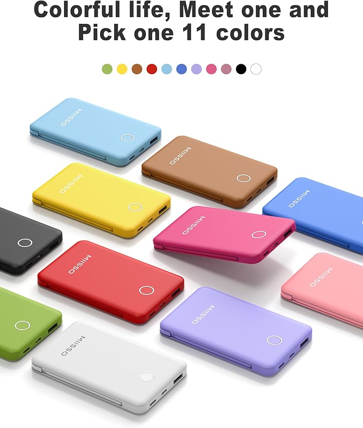 6000mah Ultra Slim Built in Cables Power Bank, Card Size Built in USB C Cords Battery Pack Portable Charger for Phones, 3 Output External Battery Pack Compatible with iPhone, Samsung, Google, Yellow