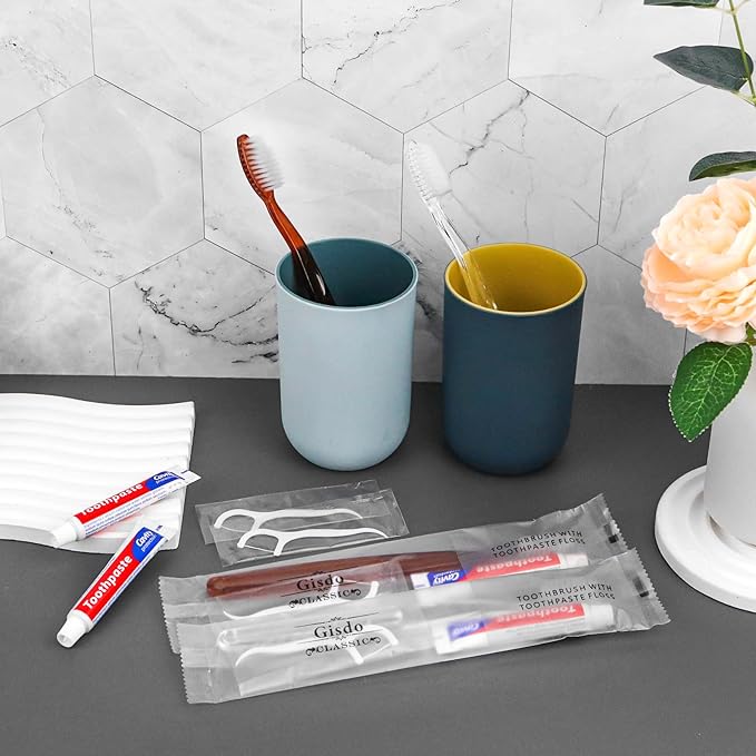30pcs Disposable Toothbrushes with Toothpaste Floss Individually Wrapped, 2 Color Disposable Toothbrush Bulk, 10g Toothpaste, Dental Floss Pick for Homeless,Airbnb,Hotel,Guest