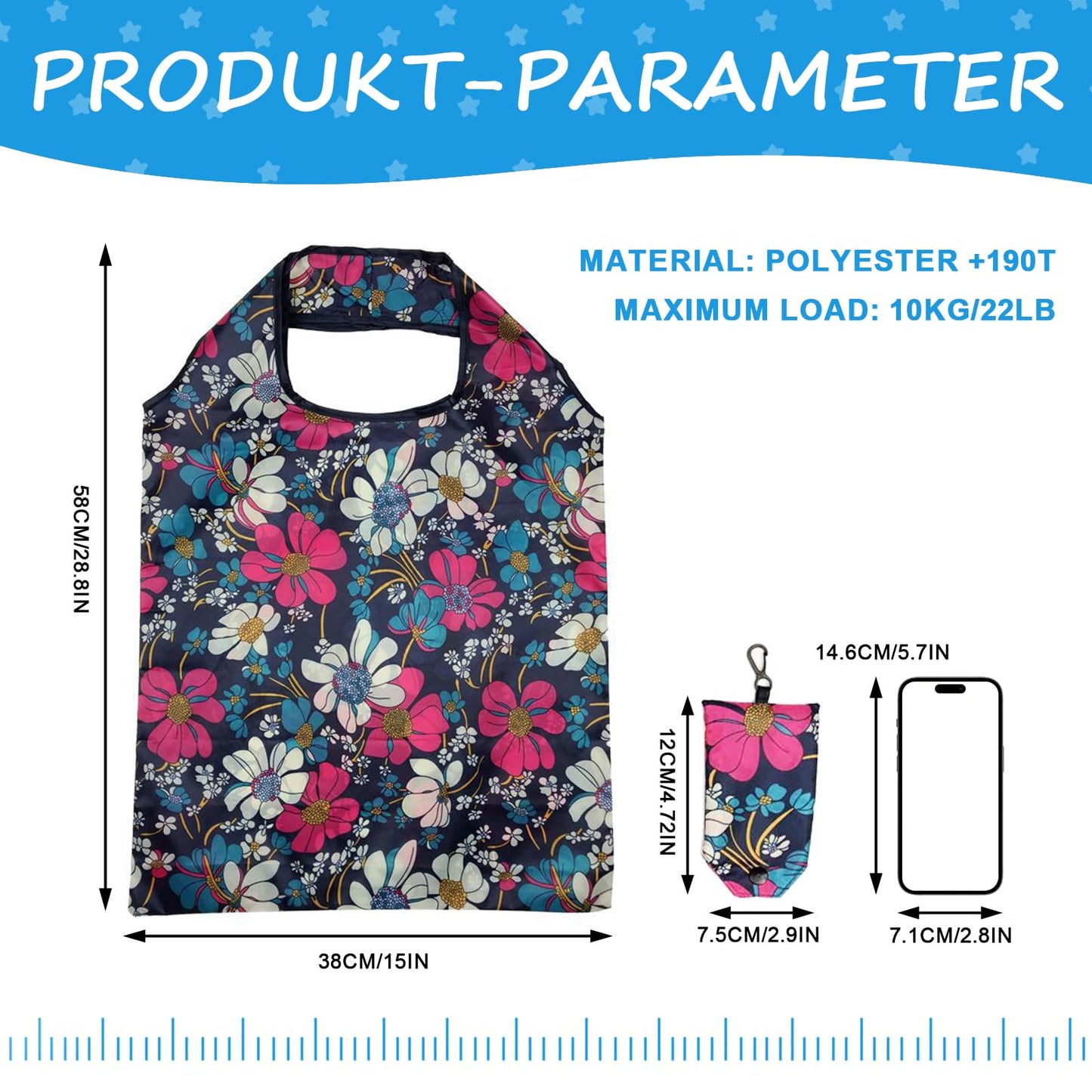 6 Pcs Reusable Shopping Bags Foldable, Machine Washable Shopping Grocery Bags in Pocket , Eco-Friendly Travel Recycle Shopping Bags, Waterproof Pouch Tote Bags for Daily Shopping Supplies load