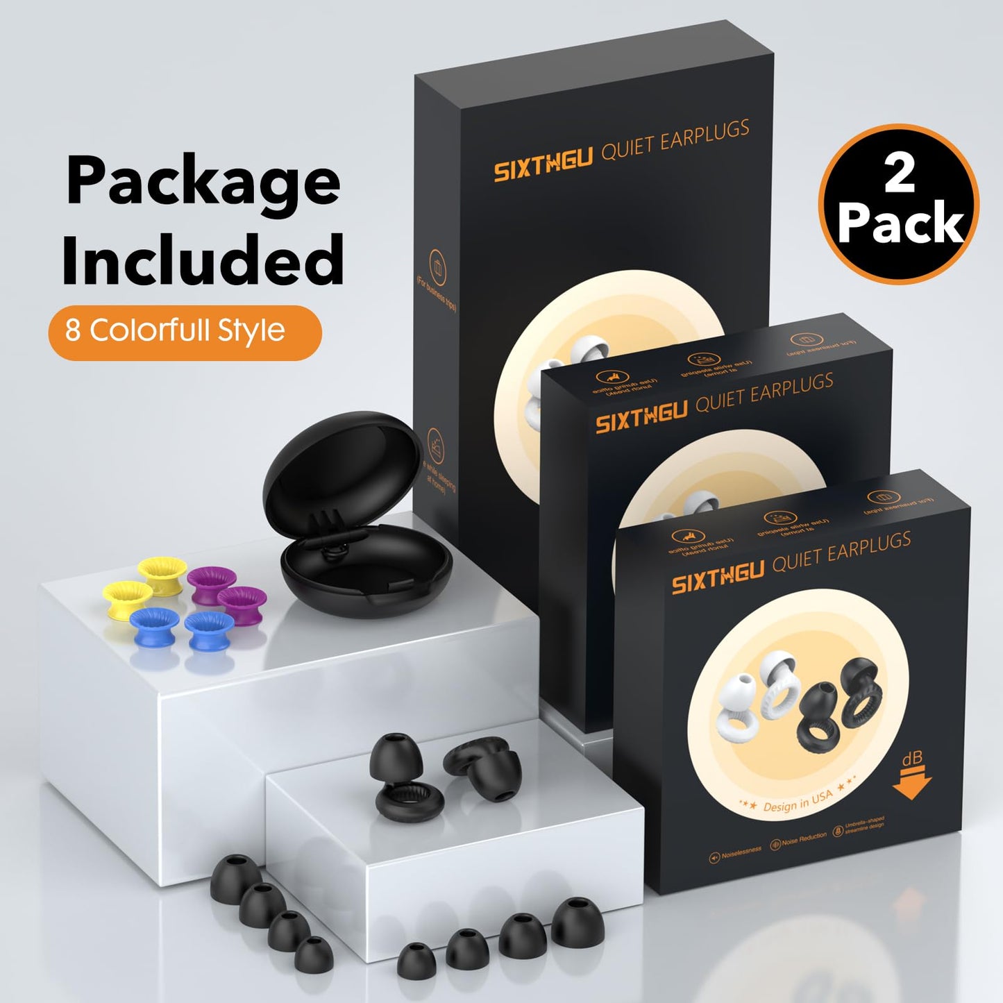 Ear Plugs for Sleeping Noise Cancelling -30dB, 2-Pack Reusable Soft Noise Reduction Ear Plugs for Sleep, Travel,Deep Focus, Hearing Protection,Concert with Carrying Case(White*2)