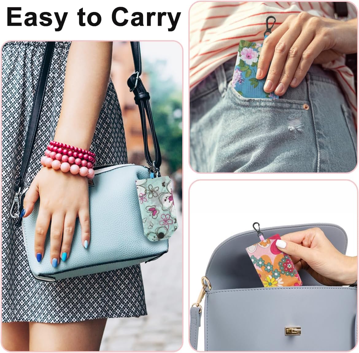 DIBALIYI 8 Pcs Reusable Floral Grocery Bags, Foldable Washable Fashion Shopping Bags, Portable Eco-friendly Tote Bag Gifts for Women, Cute Waterproof Flower Travel Recycle Bag for Supermarket (8Pcs)