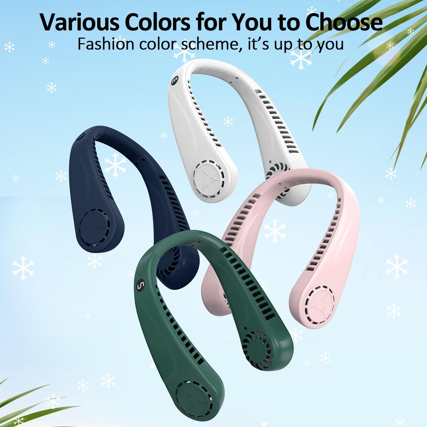 BIRDDIE Portable Bladeless Hanging Neck Fans with Screen Display and 5 Speeds Levels, USB Rechargeable, 360° Cooling Wearable Personal Fan for Work Travel Sport Outdoor (White)