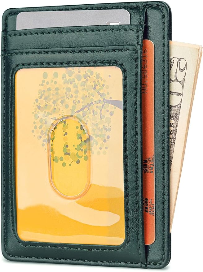 Buffway Slim Minimalist Front Pocket RFID Blocking Leather Wallets for Men and Women - Alaska Green