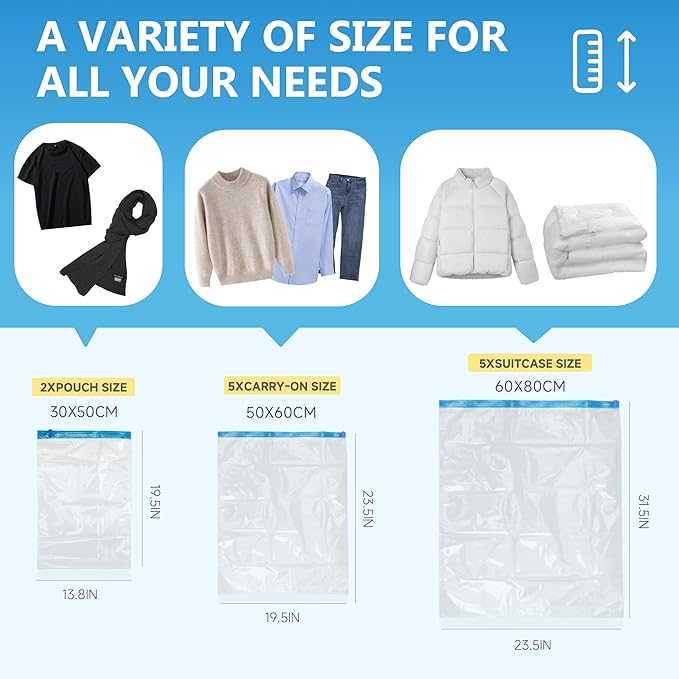 Compression Bags for Travel - Travel Essentials - 20 Pack Space Saver Bags - No Vacuum Needed - Compression Packing Bags for Cruise Accessories