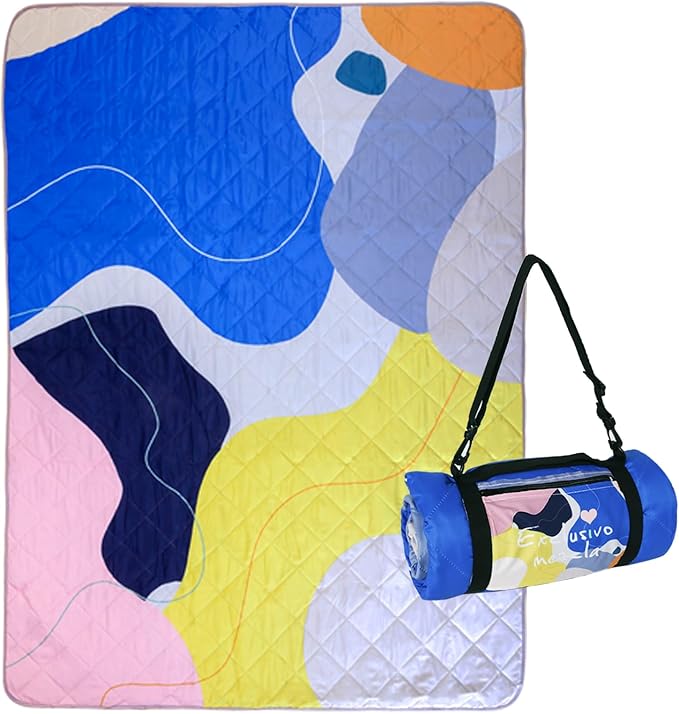 Exclusivo Mezcla Waterproof Picnic Blanket 60x80 Inches Large Multicolor Floral Polyester Sandproof Modern Camping Blanket