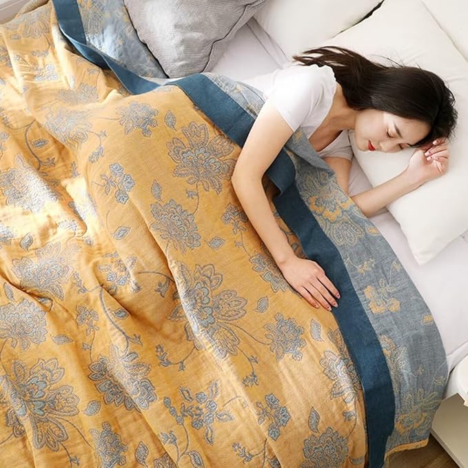 100% Cotton Throw Blanket for Bed Couch,Ultra Soft Boho Quilt Summer Blanket,Floral Printed Farmhouse Decor Bed Sofa Blankets,60"x80" All Season Rustic Throw for Chair