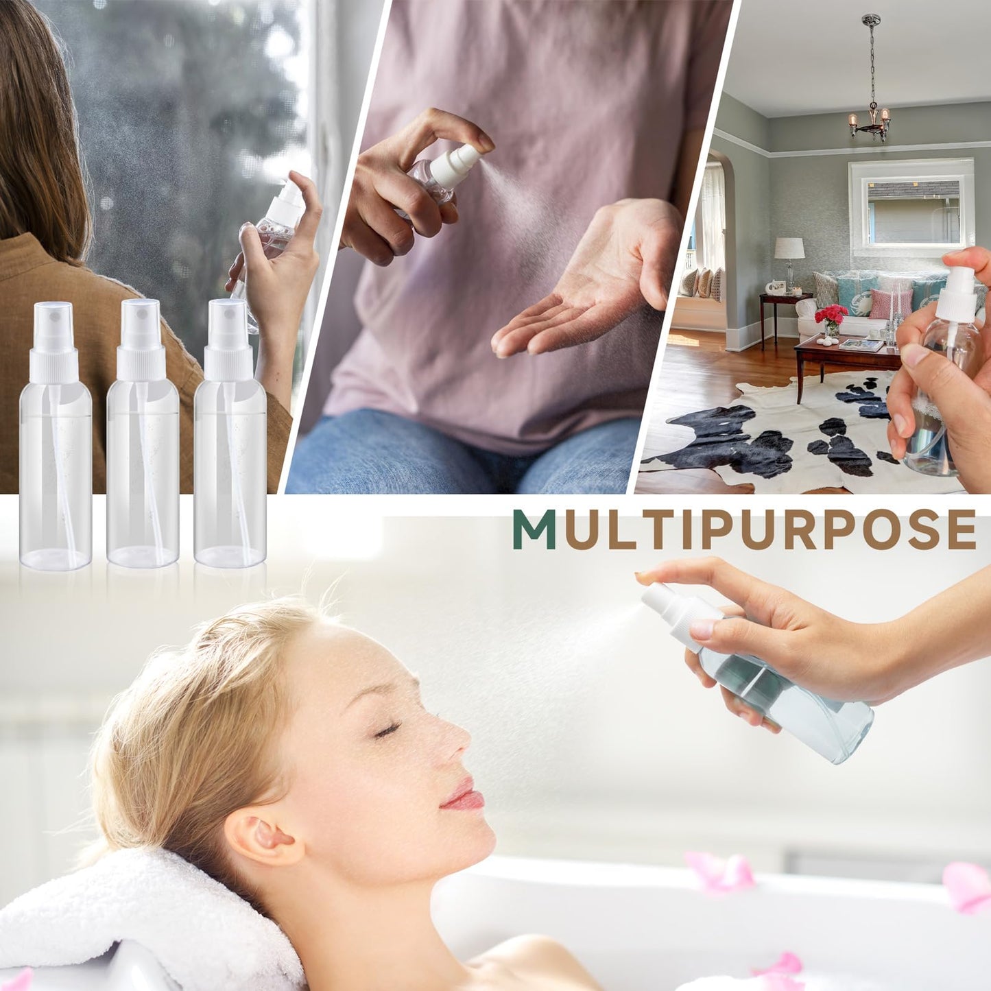 ZIZEMOJA 3.4OZ 6 Pack Small Spray Bottle 60ml, Clear Plastic Travel Spray Bottle, Empty Mini Sprayer Bottles for Face, Toner, Liquids, Essential Oils with Labels