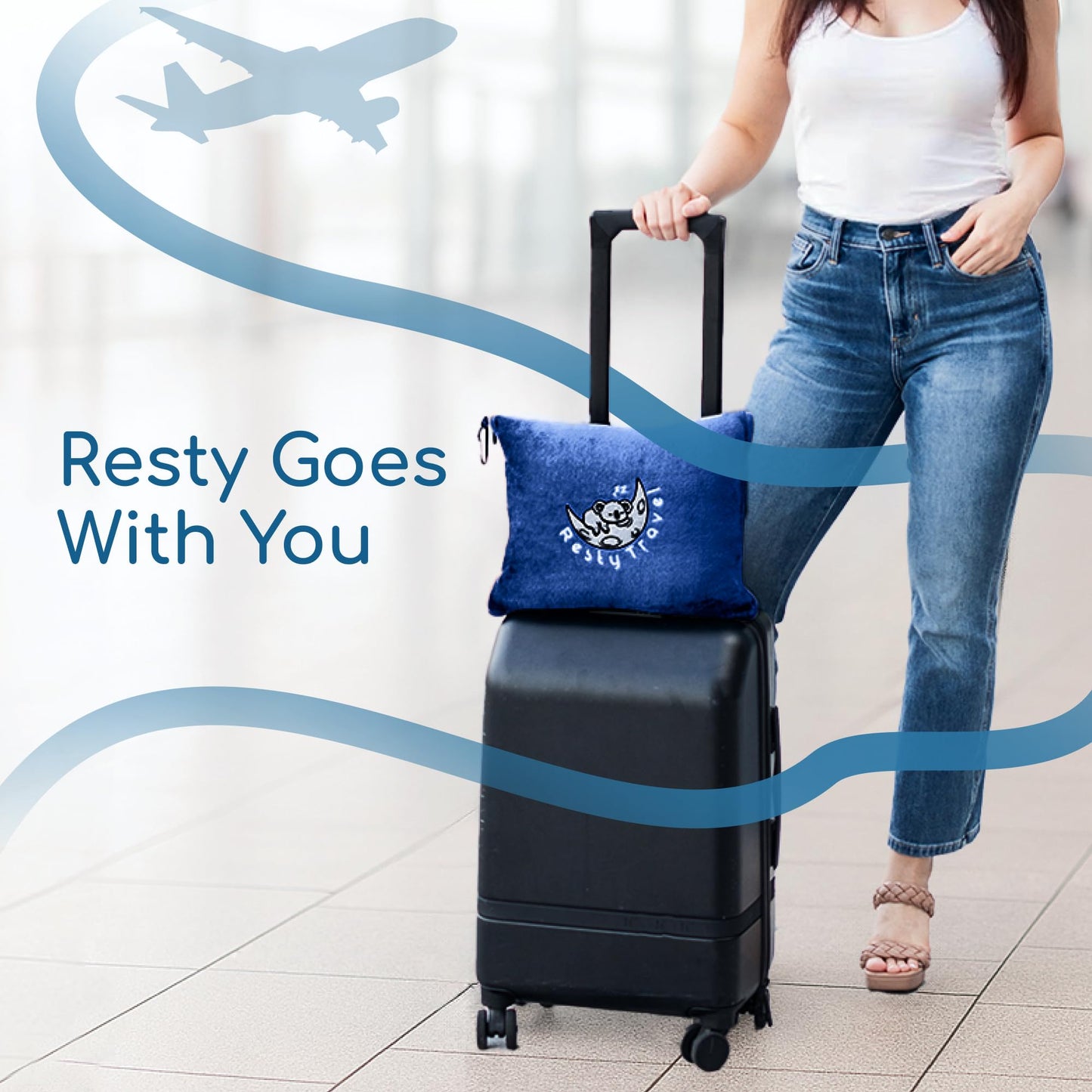 Resty 65"x40" Traveling Airplane Blanket, Navy Blue – Lightweight, Velvety Soft Blanket That Becomes a Travel Pillow – Must-Have Comfort for Planes & Road Trips – Travel Essentials for Women & Men