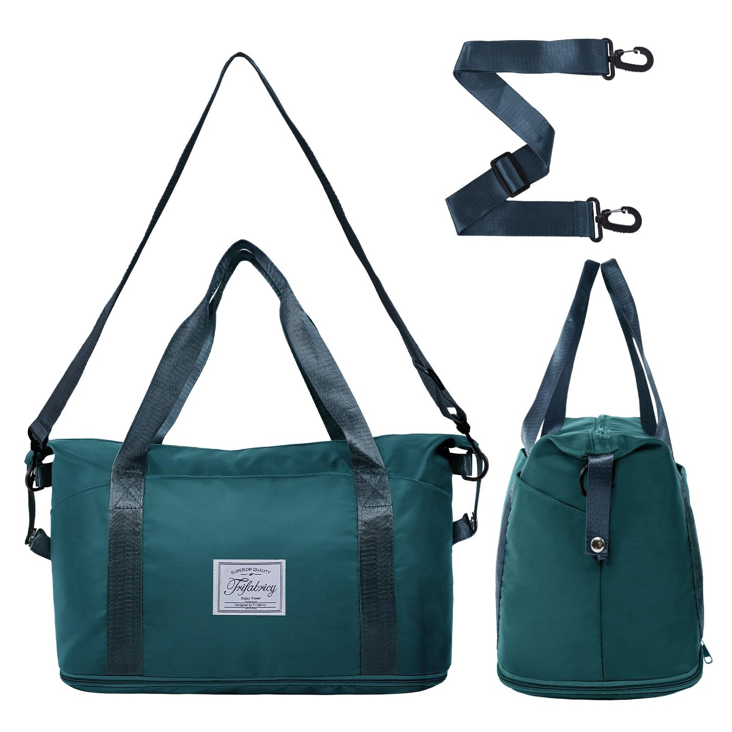 Trifabricy Travel Duffel Bag - Large Shoulder Weekender Overnight Bag, Carry on Bags with Wet Pocket, Waterproof Expandable Duffel Bags with Trolley Sleeve, Sports Tote Gym for Women, Peacock blue