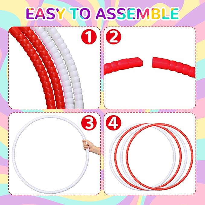 6 Pcs Exercise Hoop Detachable Fitness Rings Adjustable Plastic Toy Fitness Hoop Playground Toys Colored Circles for Teens Games Gymnastics Agility, 28 Inch(Red,White)