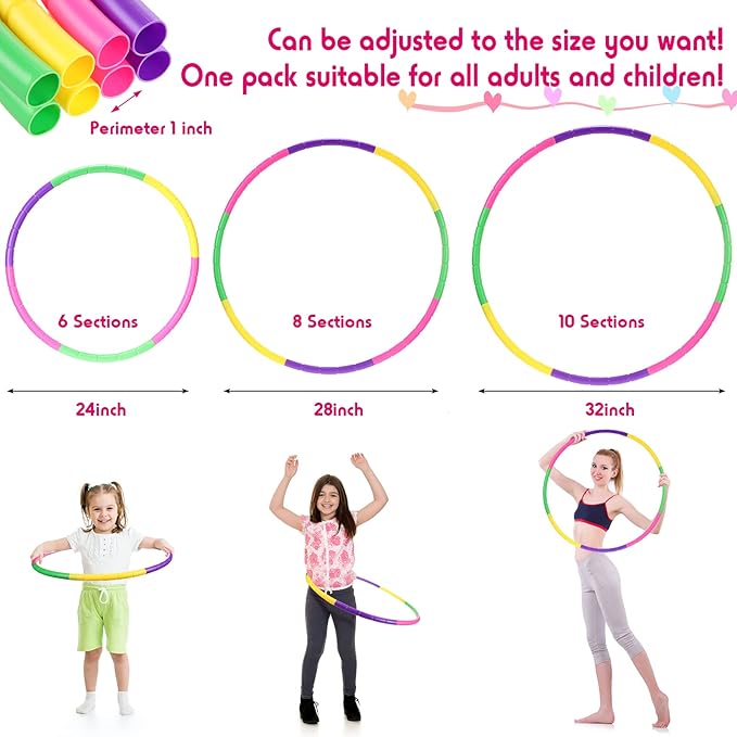 Chivao 8 Pack Color Detachable Hoop Fitness Waist Exercise Ring Plastic Exercise Hoop Adjustable Weight Size Plastic Adult Party Supplies Game Sport Gymnastic