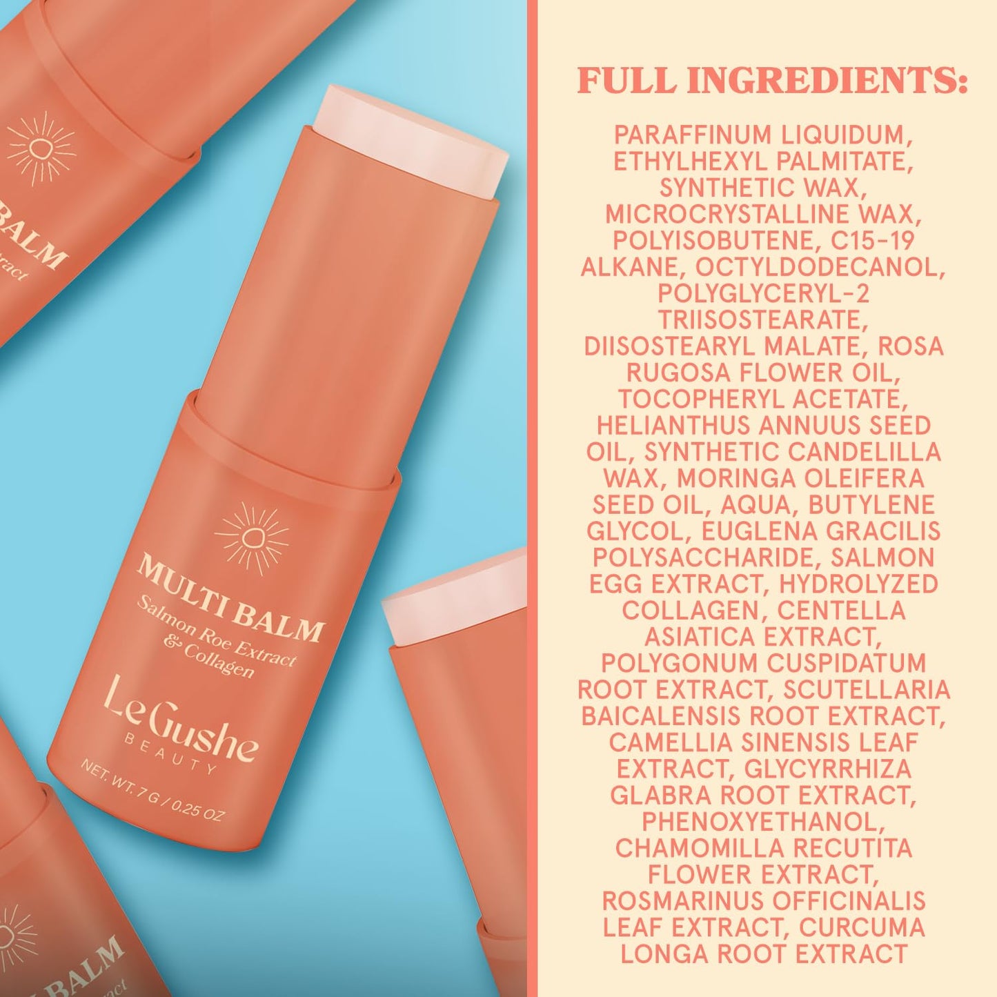 LE GUSHE All-in-One Face Balm Stick - Under Eye Brightener, Anti-Aging Under Eye Balm Stick with Salmon Roe Extract & Collagen - For Fine Lines & Wrinkles - Use on Face, Forehead, Neck