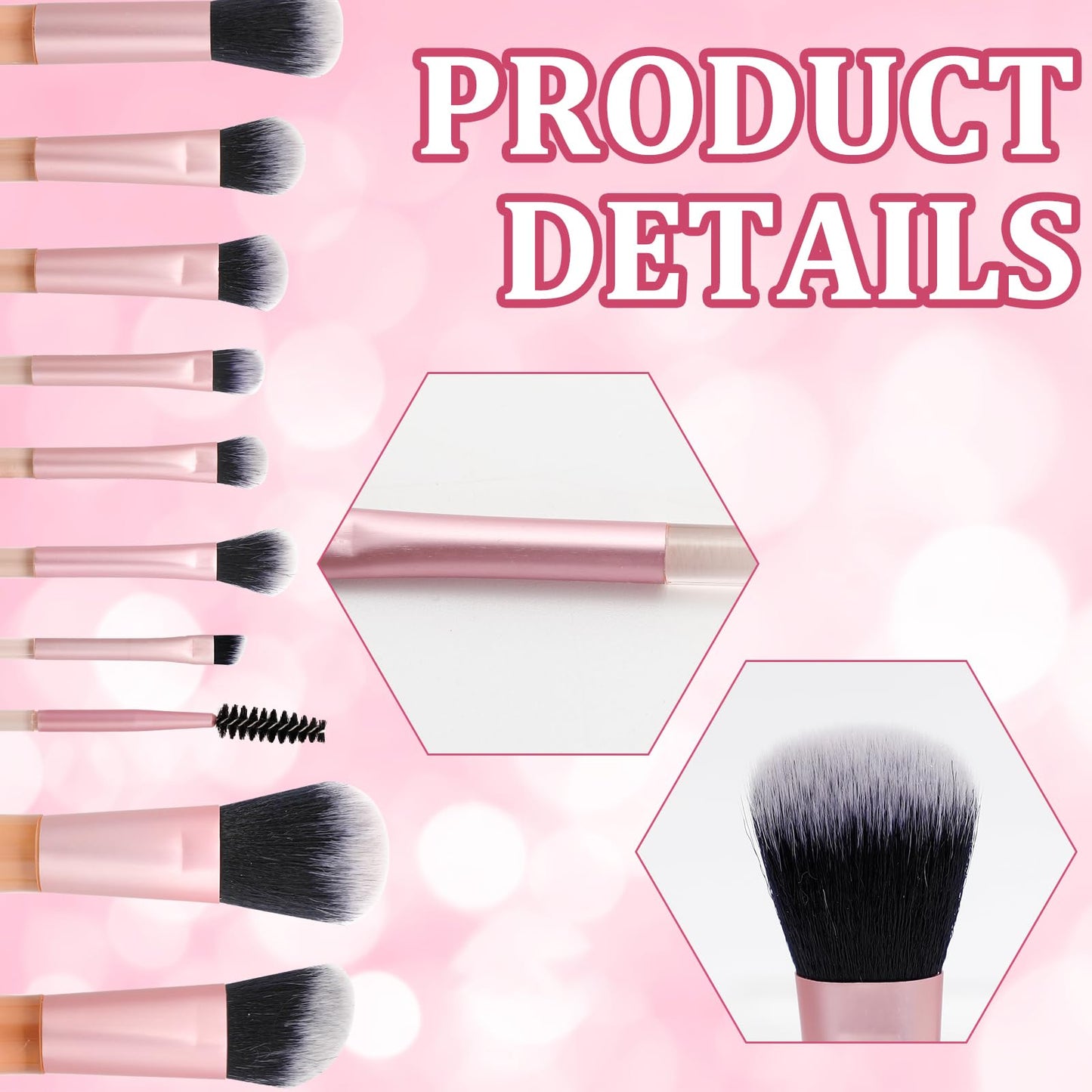 10 Pcs Mini Travel Makeup Brush Set, Portable Travel Size Makeup Brushes Kit for Foundation, Eyeshadow, Blush, Contour & Concealer